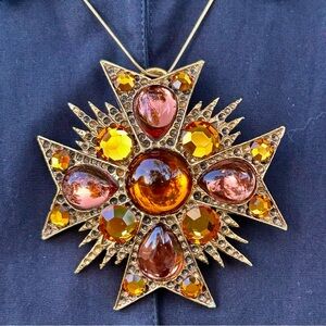Vintage Jay Feinberg Rhinestone Maltese Cross Pendant Brooch